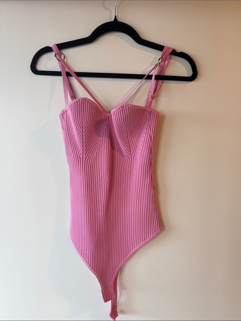 NICHOLAS Pink Ribbed Adjustable-Strap Kids Bodysuit